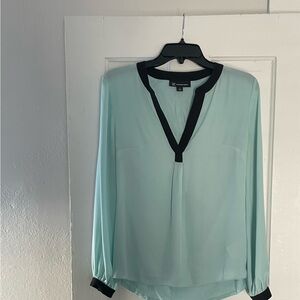 INC International Concepts Light Green Blouse with Black Accents